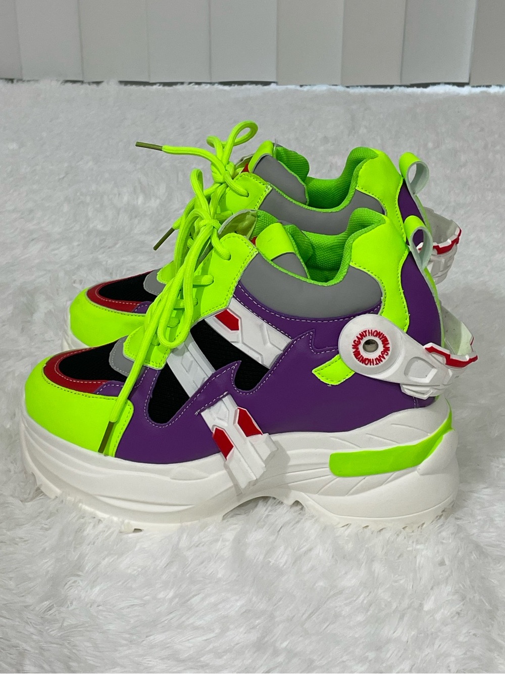 ANTHONY WANG Platform Sneakers Rave Shoes White Purple Neon Green Size 6